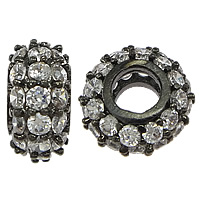 Cubic Zirconia Micro Pave Brass Beads, Rondelle, plumbum black color plated, micro pave cubic zirconia, nickel, lead & cadmium free, 4x8x8mm, Hole:Approx 3mm, 10PCs/Lot, Sold By Lot