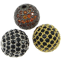 Perles cubes en laiton zircon Micro Pave, Rond, Placage, pavé de micro zircon, couleurs mélangées, protéger l'environnement, sans nickel, plomb et cadmium, 12mm, Trou:Environ 1.7-2.5mm, 10PC/lot, Vendu par lot