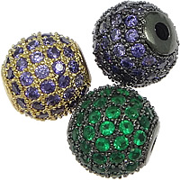 Cubic Zirconia Micro Pave Brass Beads, Drum, plated, micro pave cubic zirconia, mixed colors, nickel, lead & cadmium free, 9x10x10mm, Hole:Approx 1mm, 10PCs/Lot, Sold By Lot