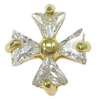 Cubic Zirconia Micro Pave Brass Pendant, Cross, real gold plated, micro pave cubic zirconia, nickel, lead & cadmium free, 13x13.50x6mm, Hole:Approx 0.8mm, 50PCs/Lot, Sold By Lot