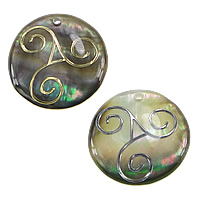 Natural Black Shell Pendants Flat Round Approx 2mm Sold By Lot
