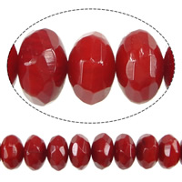Natural Coral Beads, Rondelle, faceted, red, 5x8mm, Hole:Approx 0.5mm, Length:Approx 16 Inch, 3Strands/Lot, Approx 81PCs/Strand, Sold By Lot