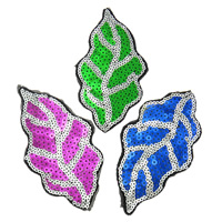 Sewing on Patch, Cloth, with Plastic Sequin, Leaf, mixed colors, 62x116x1mm, 99PCs/Bag, Sold By Bag
