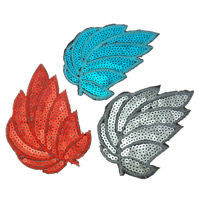 Sewing on Patch, Cloth, with Plastic Sequin, Leaf, mixed colors, 83x128x1mm, 99PCs/Bag, Sold By Bag
