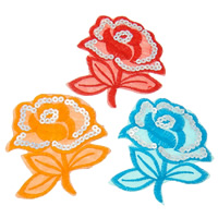Sewing on Patch, Cloth, with Plastic Sequin, Flower, mixed colors, 80x85x1mm, 99PCs/Bag, Sold By Bag