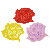 Iron on Patches, Cloth, with Plastic Sequin, Flower, mixed colors, 65x75x1mm, 99PCs/Bag, Sold By Bag