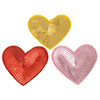 Strygejernet på Patches, Klud, med Plastic Sequin, Heart, blandede farver, 72x61x1.50mm, 99pc'er/Bag, Solgt af Bag