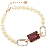 Freshwater Cultured Pearl Bracelet Freshwater Pearl with Acrylic brass lobster clasp with 5cm extender chain Rectangle natural with rhinestone white 6-7mm Sold Per Approx 7.5 Inch Strand
