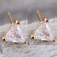 Pendiente de la joyería Gets®, metal, Triángulo, chapado en oro de 18 K, con circonia cúbica, libre de níquel, plomo & cadmio, 5mm, Vendido por Par