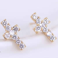Gets® Jewelry Earring, Brass, Cross, 18K gold plated, with cubic zirconia, nickel, lead & cadmium free, 5mm, Sold By Pair