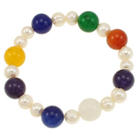 Bracelet en perles de culture d'eau douce, perle d'eau douce cultivée, avec Agate, Rond, naturel, multicolore, 7-8mm, 12mm, Vendu par Environ 7.5 pouce brin