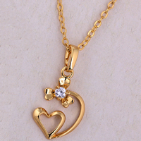 Gets® Jewelry Pendant, Brass, Heart, 18K gold plated, with cubic zirconia, nickel, lead & cadmium free, 3mm, Hole:Approx 4-8mm, Sold By PC