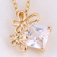 Gets® Jewelry Pendant, Brass, Rhombus, 18K gold plated, with flower pattern & with cubic zirconia, nickel, lead & cadmium free, 12mm, Hole:Approx 4-8mm, Sold By PC