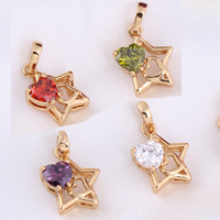 Gets® Jewelry Pendant, Brass, Star, 18K gold plated, with cubic zirconia, more colors for choice, nickel, lead & cadmium free, 5mm, Hole:Approx 4-8mm, Sold By PC