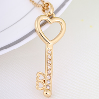 Gets® Jewelry Pendant, Brass, Key, 18K gold plated, with cubic zirconia, nickel, lead & cadmium free, 38mm, Hole:Approx 4-8mm, Sold By PC