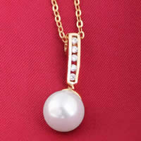 Gets® Jewelry Pendant, Brass, with Glass Pearl, Round, 18K gold plated, with cubic zirconia, nickel, lead & cadmium free, 10mm, Hole:Approx 4-8mm, Sold By PC