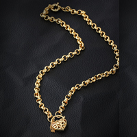 Collar de la joyería Gets®, metal, Corazón, chapado en oro de 18 K, cadena Rolo & hueco, libre de níquel, plomo & cadmio, 19mm,7mm, Vendido para aproximado 22 Inch Sarta