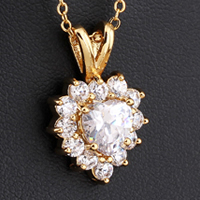 Gets® smykker halskæde, Messing, Heart, 18K forgyldt, oval kæde & med cubic zirconia, nikkel, bly & cadmium fri, 15x23mm, Solgt Per Ca. 17.5 inch Strand
