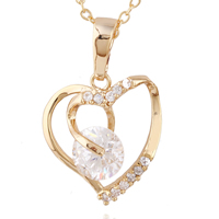 Gets® Jewelry Necklace, Brass, Heart, 18K gold plated, oval chain & with cubic zirconia, nickel, lead & cadmium free, 19x27mm, Sold Per Approx 17.5 Inch Strand