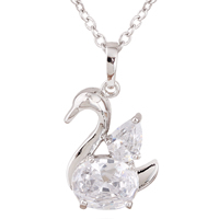 Gets® Jewelry Necklace, Brass, Swan, platinum plated, oval chain & with cubic zirconia, nickel, lead & cadmium free, 14x25mm, Sold Per Approx 17.5 Inch Strand