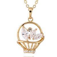 Gets® Jewelry Necklace, Brass, Flower Basket, 18K gold plated, oval chain & with cubic zirconia, nickel, lead & cadmium free, 17x25mm, Sold Per Approx 17.5 Inch Strand