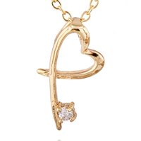 Gets® Jewelry Necklace, Brass, Heart, 18K gold plated, oval chain & with cubic zirconia, nickel, lead & cadmium free, 10x22mm, Sold Per Approx 17.5 Inch Strand