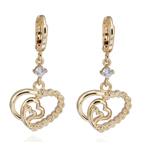 Gets® Jewelry Earring, Brass, Heart, 18K gold plated, with cubic zirconia, nickel, lead & cadmium free, 16x35mm, Sold By Pair