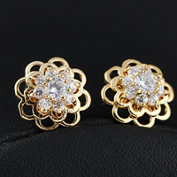 Gets® Jewelry Earring, Brass, Flower, 18K gold plated, with cubic zirconia, nickel, lead & cadmium free, 15x15mm, Sold By Pair