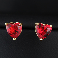 Gets® Jewelry Earring, Brass, Heart, 18K gold plated, with cubic zirconia, red, nickel, lead & cadmium free, 6x6mm, Sold By Pair