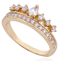 Bliver® Finger Ring, Messing, Crown, 18K forgyldt, forskellig størrelse for valg & med cubic zirconia, nikkel, bly & cadmium fri, 2mm, Solgt af PC