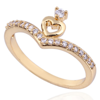 Gets® Finger Ring, Brass, Heart, 18K gold plated, different size for choice & with cubic zirconia, nickel, lead & cadmium free, 5mm, Sold By PC