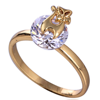 Gets® Finger Ring, Brass, Cat, 18K gold plated, different size for choice & with cubic zirconia, nickel, lead & cadmium free, 8mm, Sold By PC