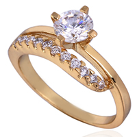 Bliver® Finger Ring, Messing, 18K forgyldt, forskellig størrelse for valg & med cubic zirconia, nikkel, bly & cadmium fri, 6mm, Solgt af PC