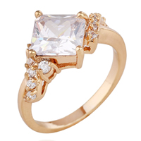 Bliver® Finger Ring, Messing, Rhombus, 18K forgyldt, forskellig størrelse for valg & med cubic zirconia, nikkel, bly & cadmium fri, 11mm, Solgt af PC
