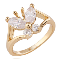 Bliver® Finger Ring, Messing, Butterfly, 18K forgyldt, forskellig størrelse for valg & med cubic zirconia, nikkel, bly & cadmium fri, 11mm, Solgt af PC