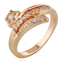Gets® палец кольцо, Латунь, Звезда, 18K золотым напылением, разный размер для выбора & с кубическим цирконием, не содержит никель, свинец, 12mm, продается PC