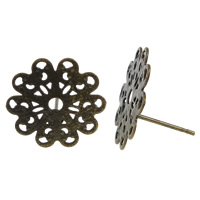 Brass Earring Stud Component, Flower, antique bronze color plated, nickel, lead & cadmium free, 16mm, 0.8mm, Hole:Approx 2mm, 500PCs/Lot, Sold By Lot