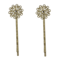 Hair Clip Findings, Brass, Flower, antique bronze color plated, hollow, nickel, lead & cadmium free, 17x56mm, 300PCs/Lot, Sold By Lot