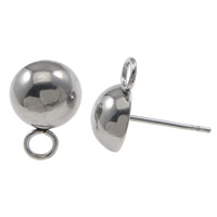 Stainless Steel Earring Post Component, with loop & without earnut, original color, 14mm, 8x11mm, 0.7mm, Hole:Approx 1.8mm, 300PCs/Lot, Sold By Lot