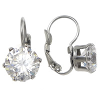 Stainless Steel Lever Back Earring, micro pave cubic zirconia, original color, 8x16.50mm, 50Pairs/Lot, Sold By Lot