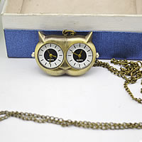 Mode Halskette Uhr, Zinklegierung, mit Glas, Eule, antike Bronzefarbe plattiert, Twist oval, frei von Nickel, Blei & Kadmium, 16mm, Länge ca. 32.1 ZollInch, 10PCs/Menge, verkauft von Menge
