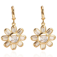 Gets® Jewelry Earring, Brass, Flower, 18K gold plated, with cubic zirconia, nickel, lead & cadmium free, 20x35mm, Sold By Pair