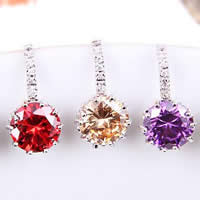 Brass Drop Earring Flat Round platinum plated with cubic zirconia mixed colors nickel lead & cadmium free Sold By Lot