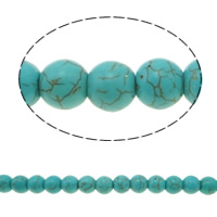 Turquoise Kralen, Synthetische Turquoise, Ronde, groen, 10mm, Gat:Ca 1mm, Ca 40pC's/Strand, Per verkocht Ca 14.5 inch Strand