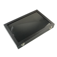 Earring Box, Cardboard, with PU Leather & Velveteen & Glass, Rectangle, black, 350x240x45mm, 2PCs/Lot, Sold By Lot