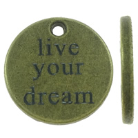 Tibetan Style Message Pendants, Flat Round, word dream, plated, more colors for choice, nickel, lead & cadmium free, 19x2mm, Hole:Approx 2mm, 25PCs/Bag, Sold By Bag