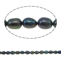 Perlas Arroz Freshwater, Perlas cultivadas de agua dulce, natural, azul, Grado A, 7-8mm, agujero:aproximado 0.8mm, Vendido para 15 Inch Sarta