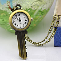Modny zegarek - naszyjnik, Stop cynku, ze łańcuch żelazo & Szkło, Klucz, Powlekane, skręt owalne, bez zawartości niklu, ołowiu i kadmu, 16mm, długość około 32.1 cal, 20komputery/wiele, sprzedane przez wiele