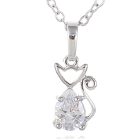 Gets® Jewelry Necklace, Brass, Cat, platinum plated, oval chain & with cubic zirconia, nickel, lead & cadmium free, 6x19mm, Sold Per Approx 17.5 Inch Strand