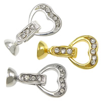 Brass Fold Over Clasp, Heart, plated, with end cap & with rhinestone, more colors for choice, nickel, lead & cadmium free, 21mm, 14x7mm, 12x13x2.5mm, Hole:Approx 1mm, 1.2mm, 100Sets/Lot, Sold By Lot